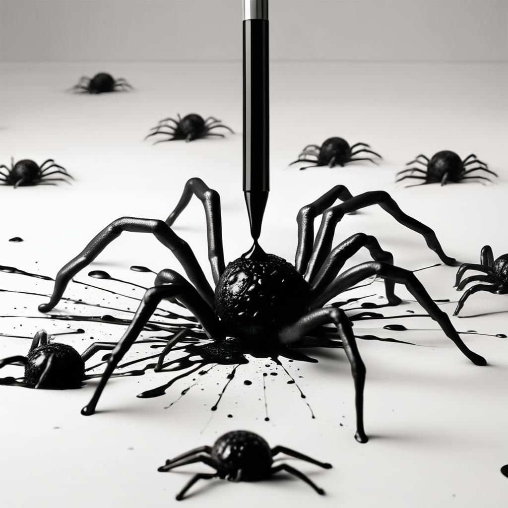 Hand Smashing Ink Spiders with Pens in 3D