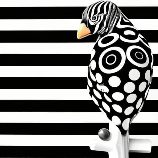 Polka Dot Parrot on Zebra Branch in Op Art Style