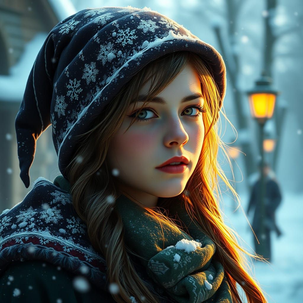 Magical Young Witch in Winter Wonderland