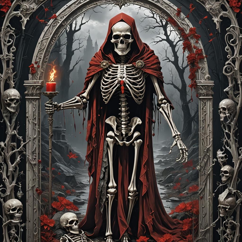 Skeleton Hermit Tarot Card in Dark Fantasy Style
