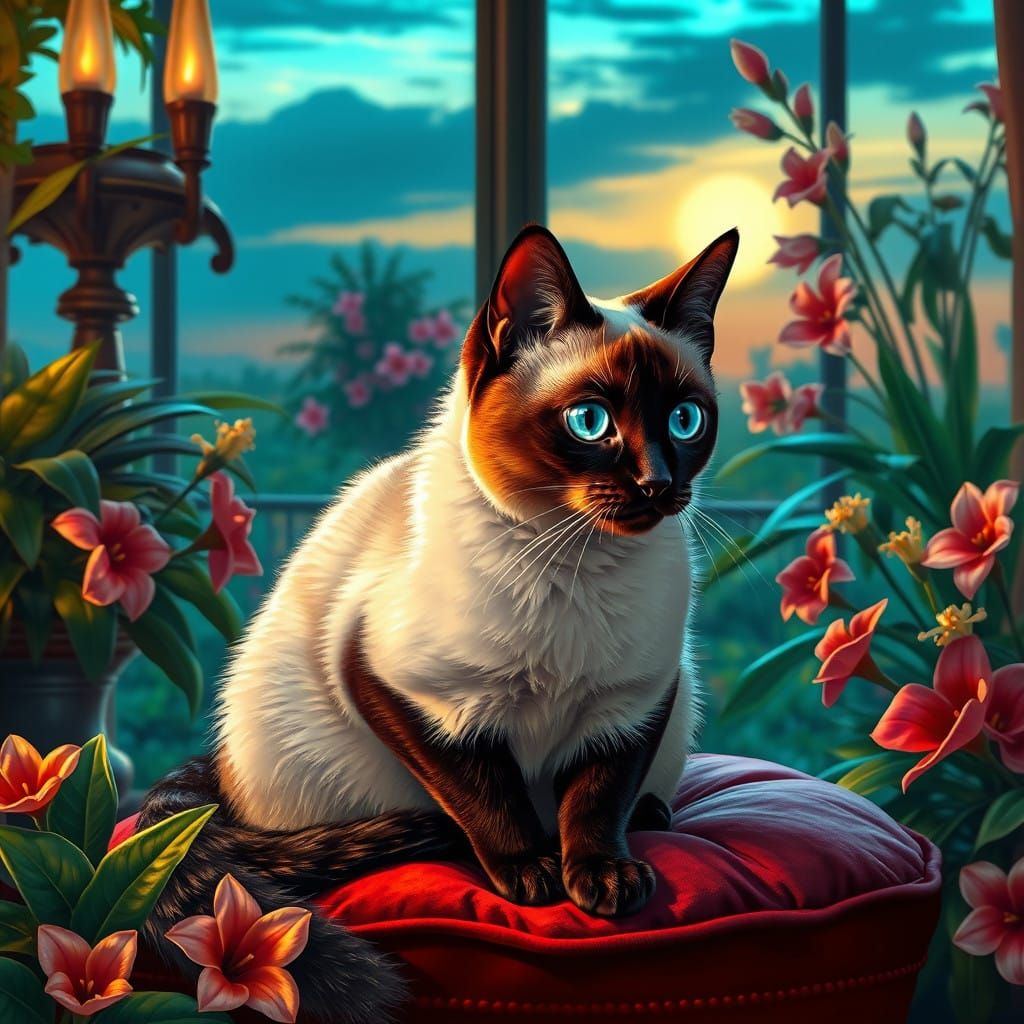 Ethereal Siamese Feline in 19th Century French Interior