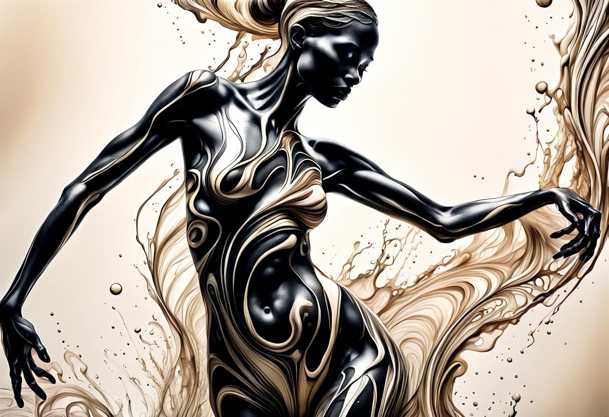 Cream Ink Humanoid Figure with Intricate Details