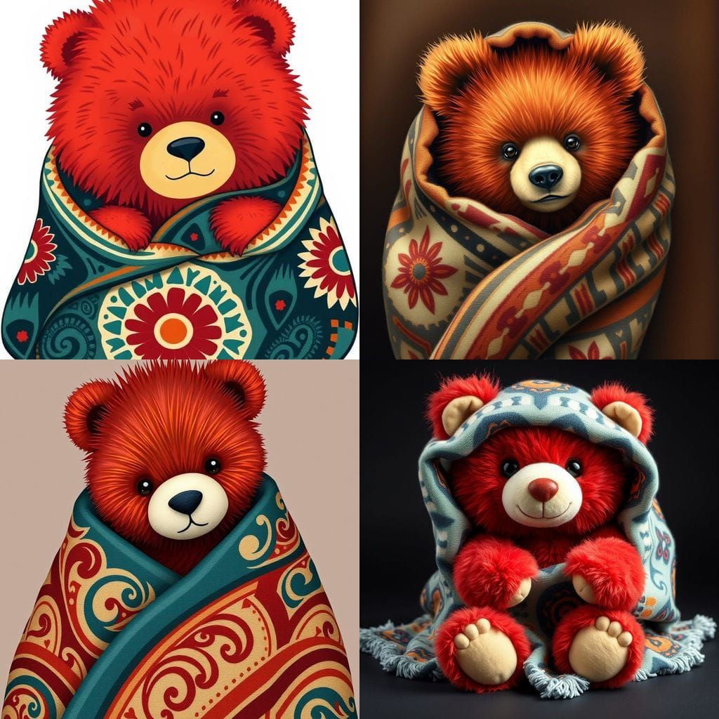 Red Fur Bear with Mi'gmaq Design