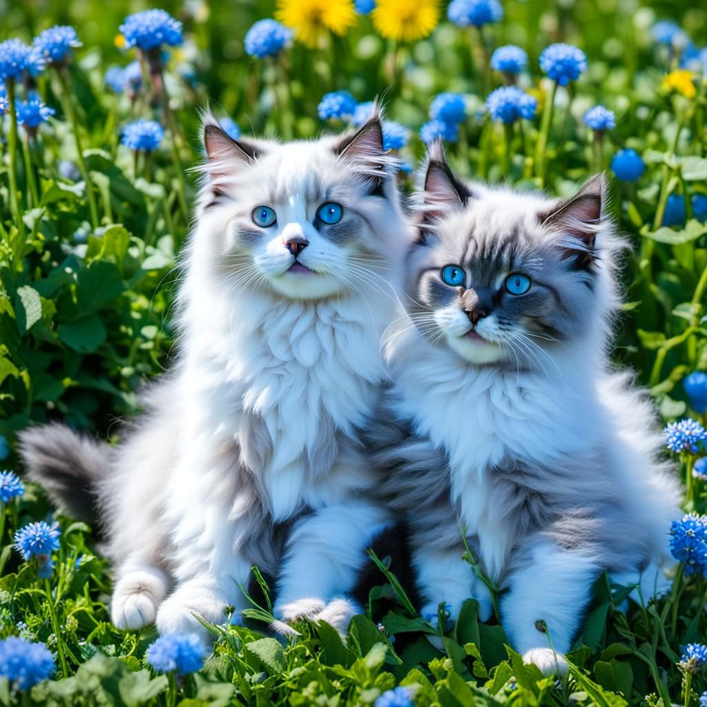 Ragdoll Family Playing in a Dandelion Field