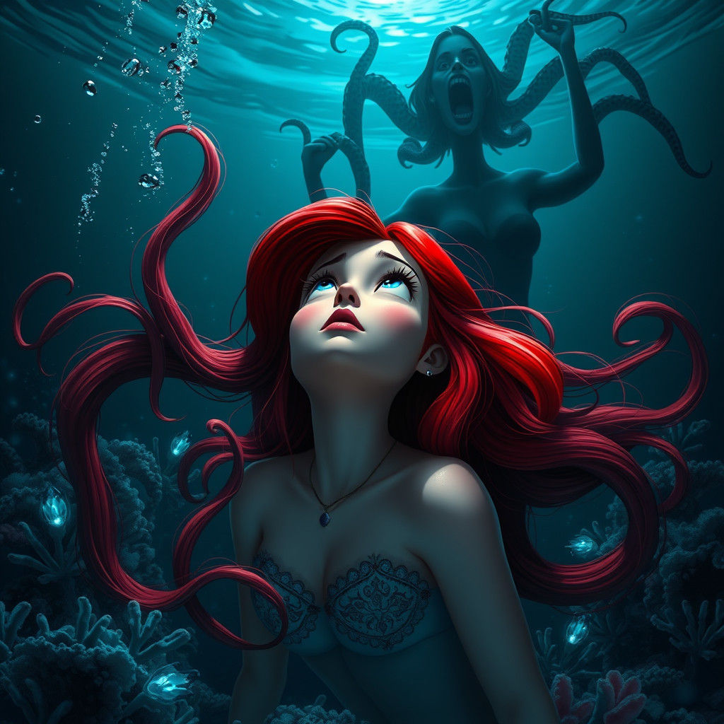 Ariel's Underwater Terror: Hyperrealistic Portrait