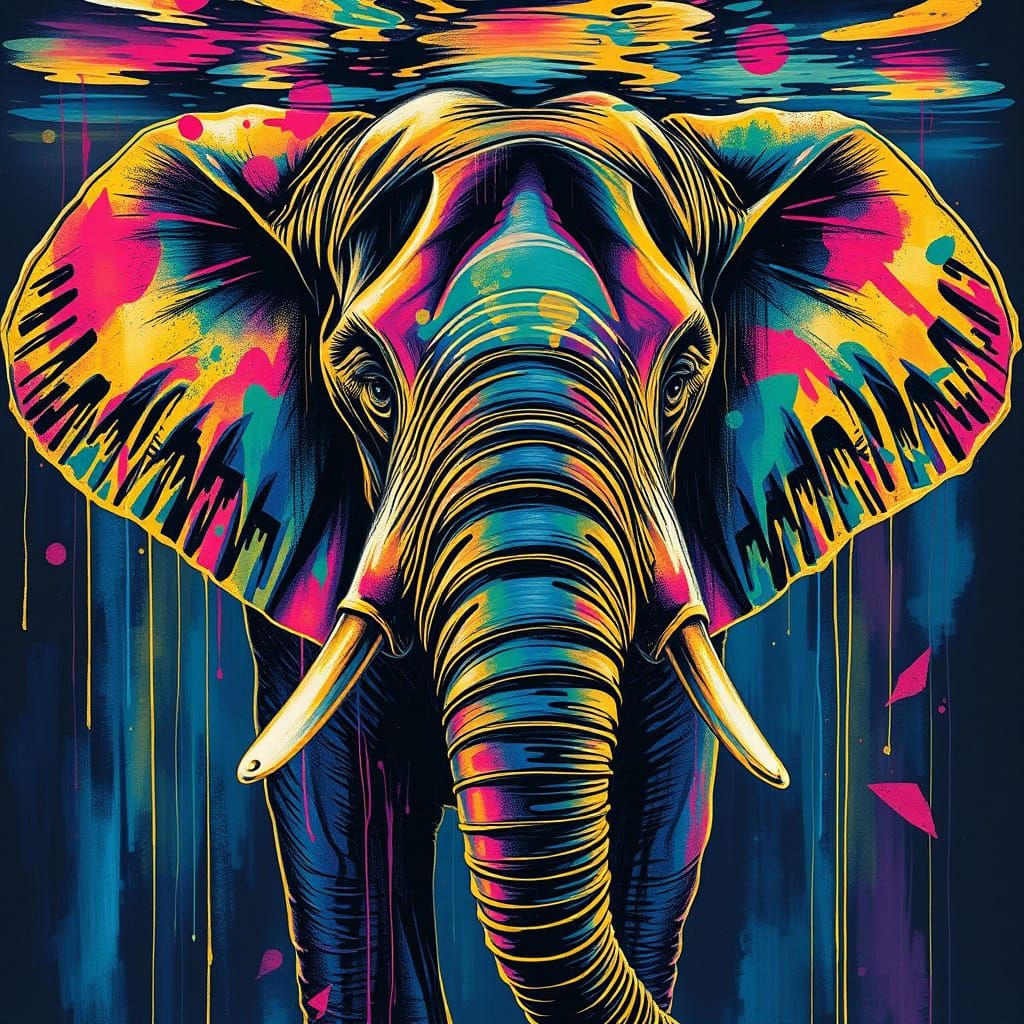 Vibrant Underwater Elephant Portrait in Graffiti Art Style