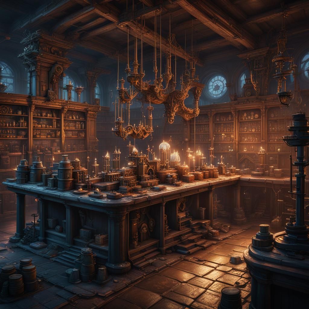 Fantastical Laboratory in Detailed Matte Painting Style