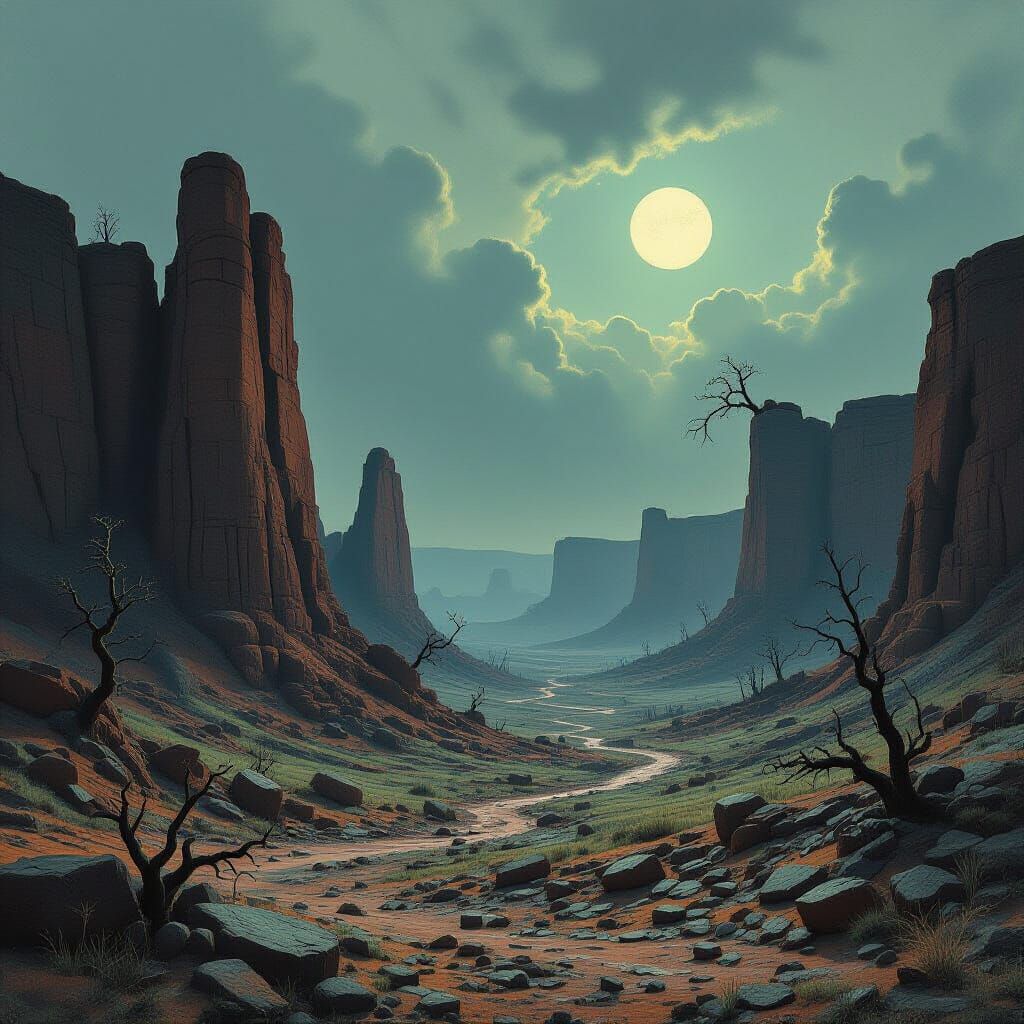 Surreal Barren Landscape in Dark Style