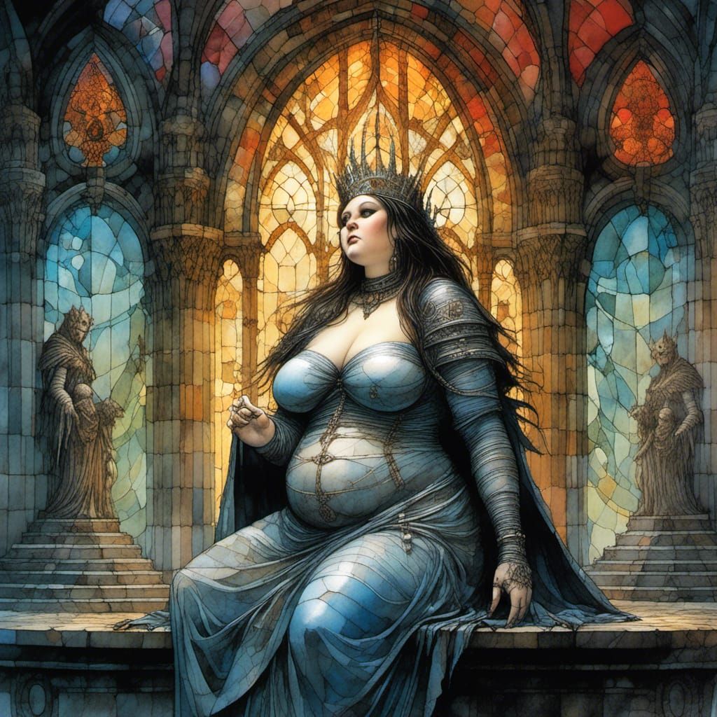 Curvy Priestess in Sinister Temple, Comic Book Art