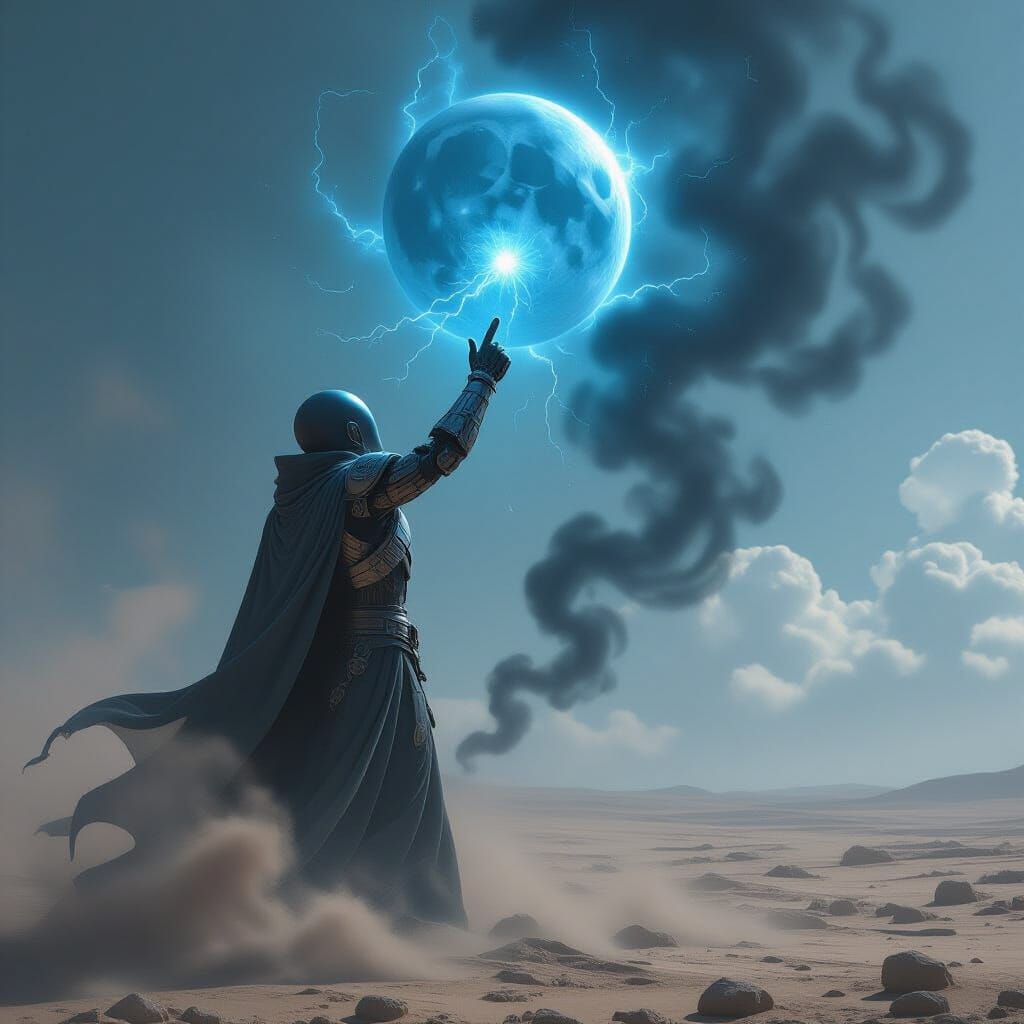 Mechanical Being Commands Magic Winds and Cosmic Energy