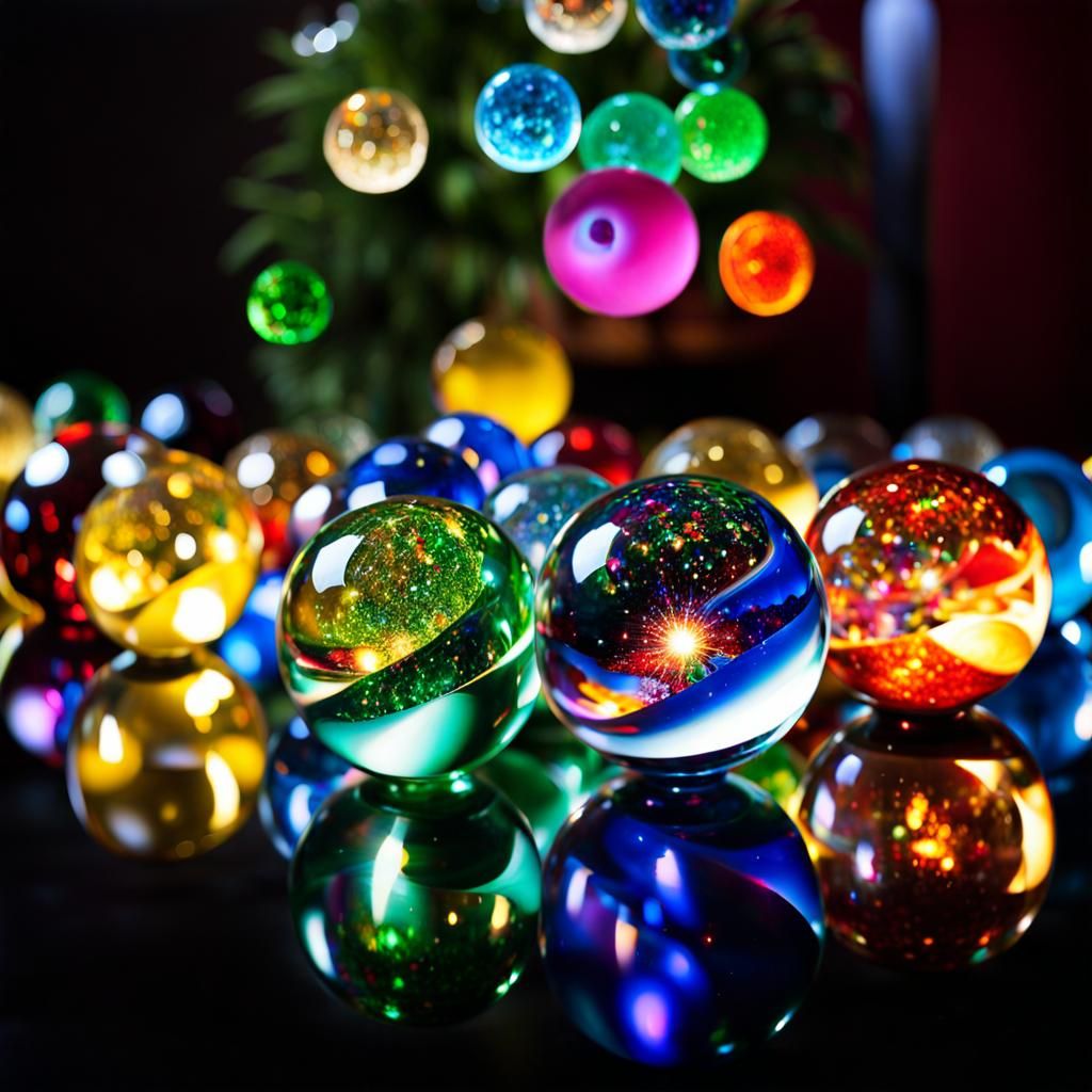 Glittering Glass Marbles in Luxurious Home, Hyperrealistic