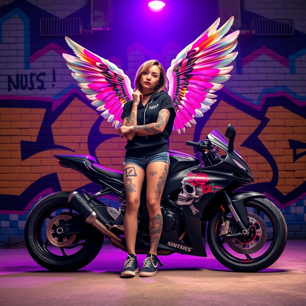Tattooed Angel in Graffiti Alley, Fantasy Realism