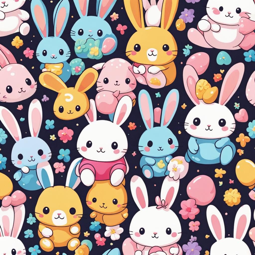Cute Kawaii Bunny Seamless Pattern in Anime Style