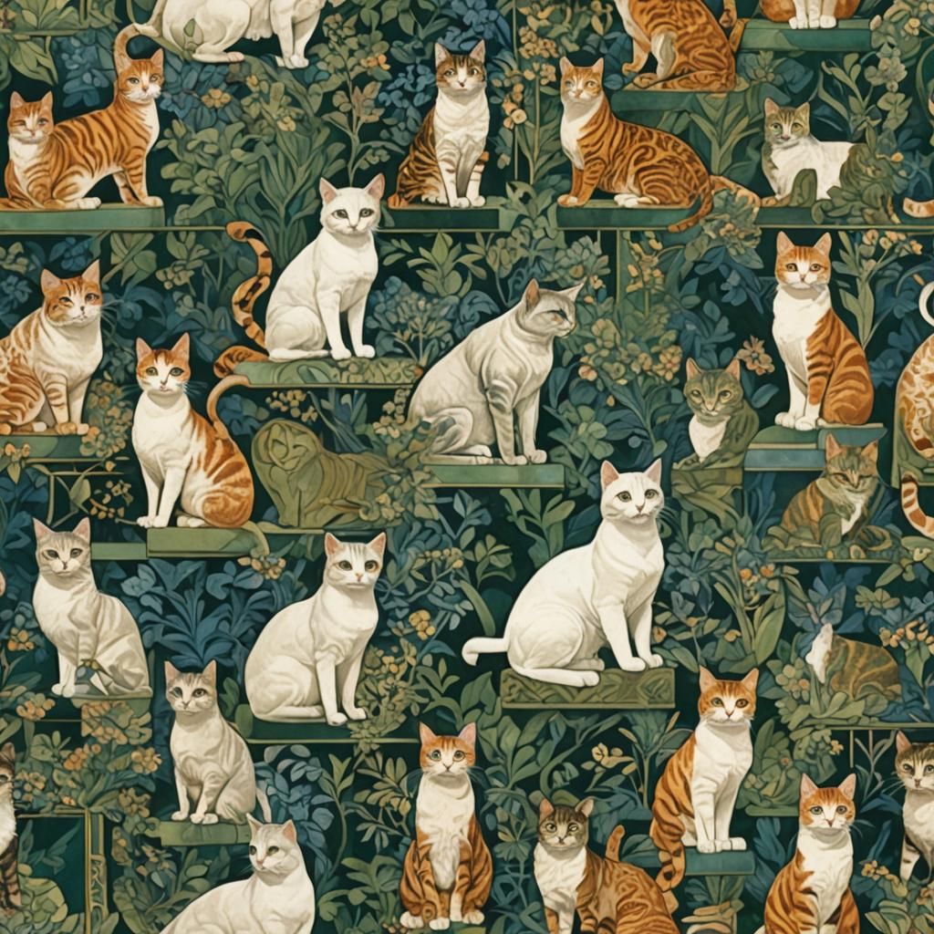 Opulent Woman with Cats: Art Deco Digital Painting