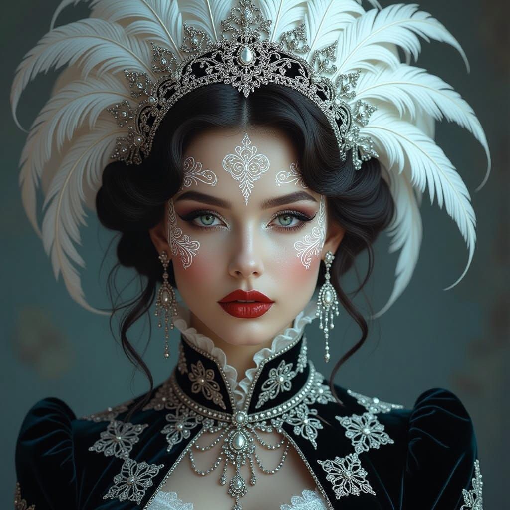 Gothic Elegance: Ethereal Woman with Fractal Tattoos and Lux...