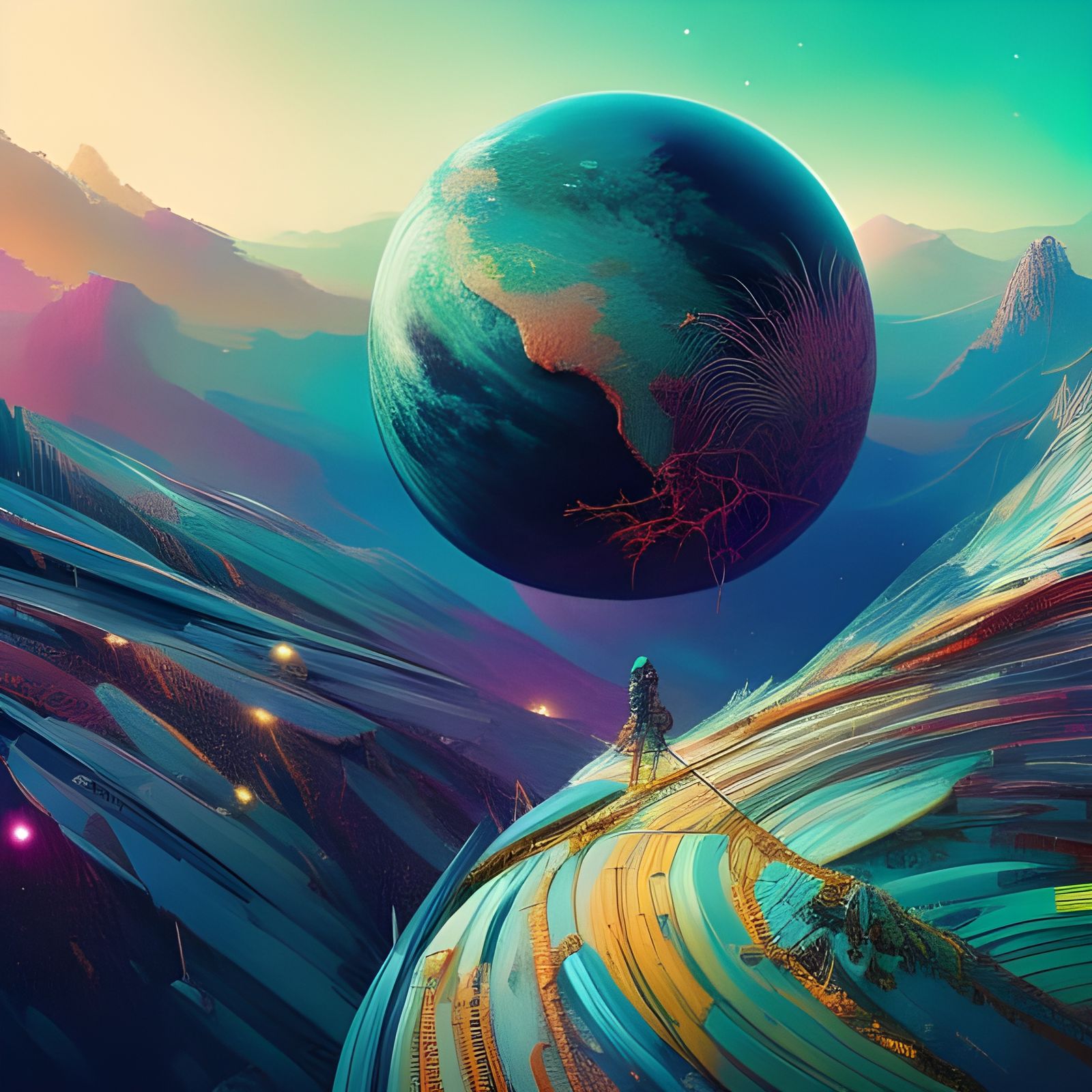 Planetary Concept Art in Hyperdetailed Digital Illustration