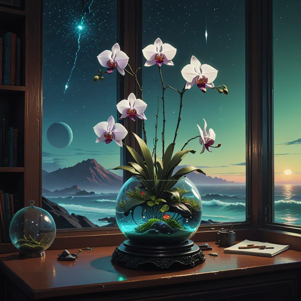 Orchid Vase with Pearls and Glass Jar Terrarium in a Breatht...