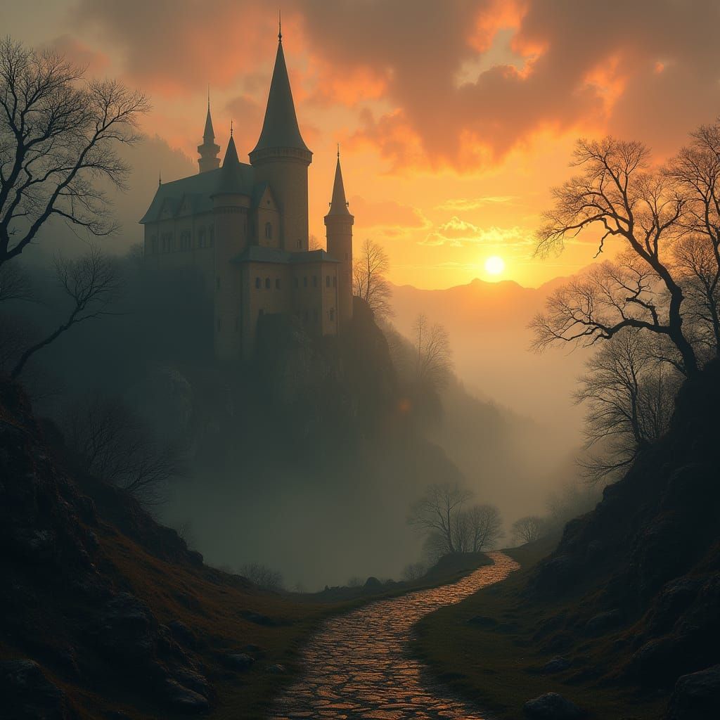Majestic Castle in Sunset Haze