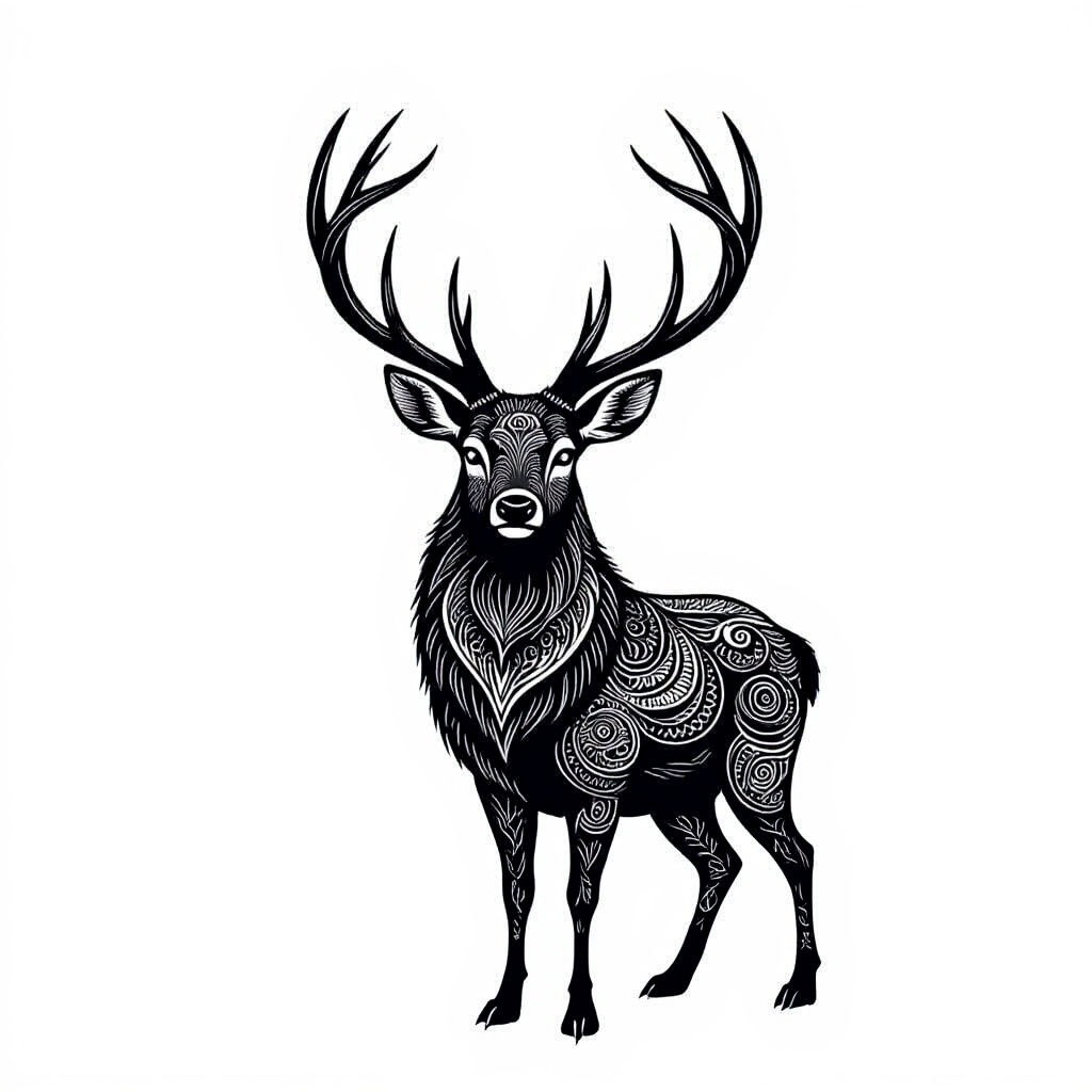 Majestic Zentangle Stag in Moonlit Forest Clearing