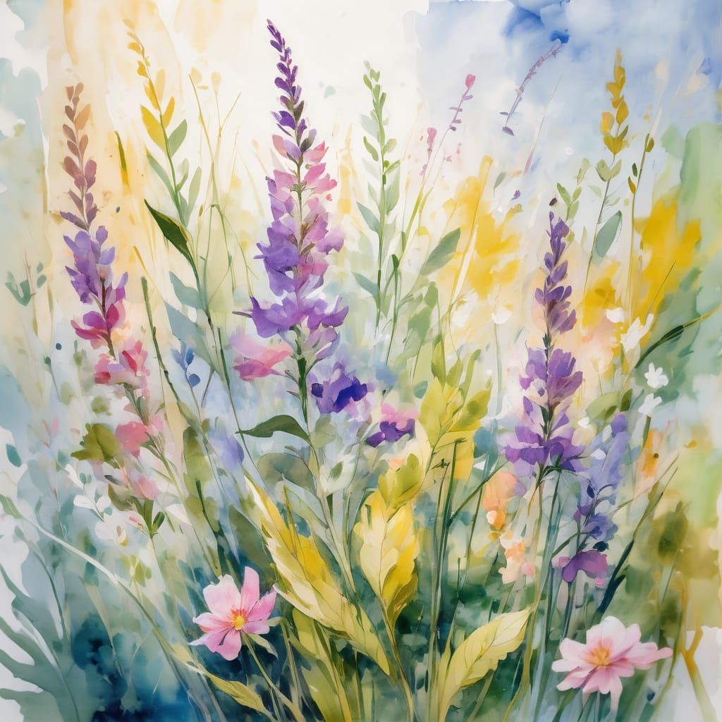 Ethereal Wildflowers in Impasto Ink Drawing and Watercolor