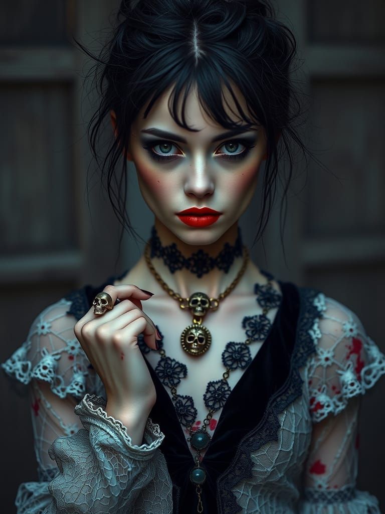 Horror woman:
Outfit: Gothic and eerie with ripped lace dresses, dark velvet coats, and faux blood stains or spider web ...