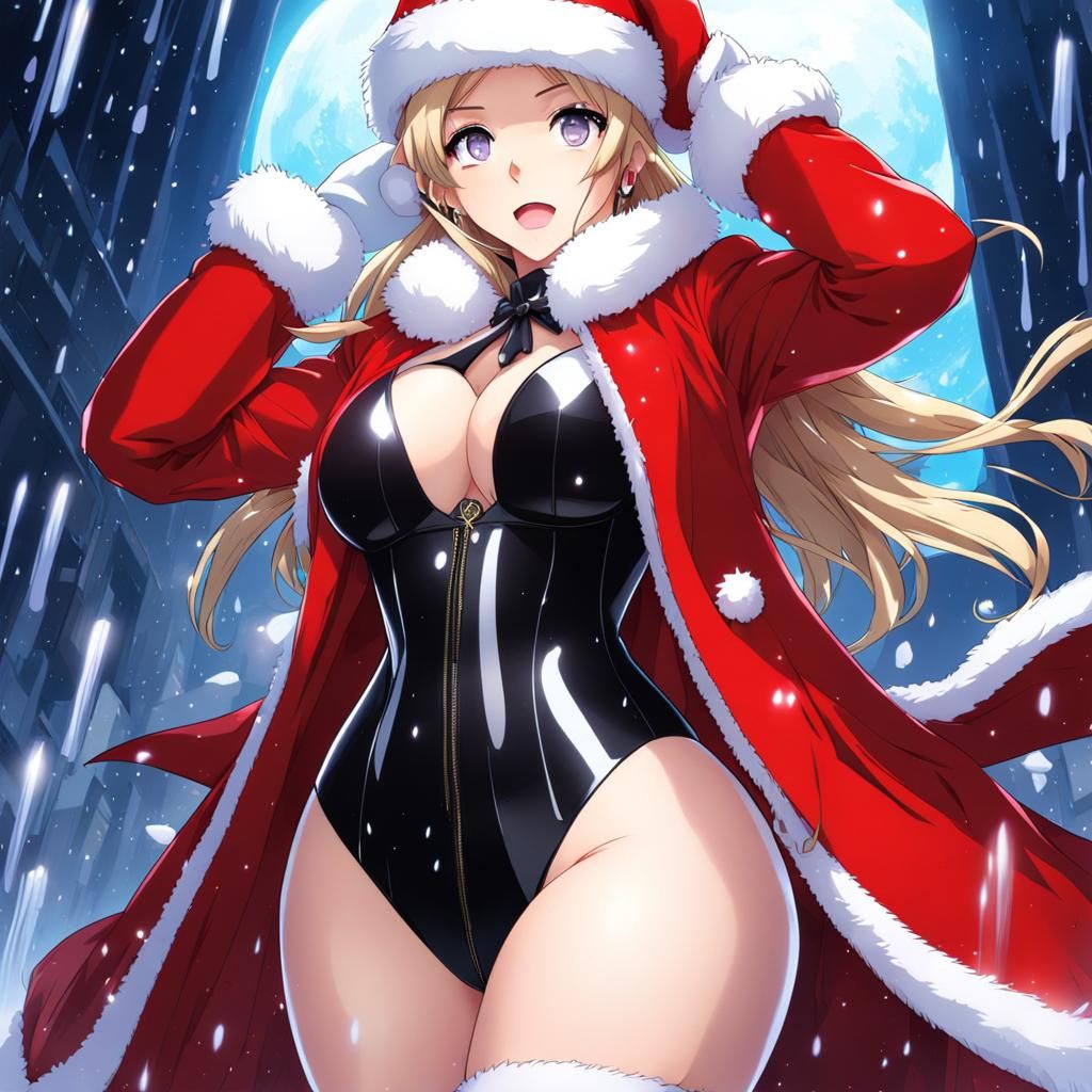 Santa Claus Girl in Translucent Suit, Anime Style