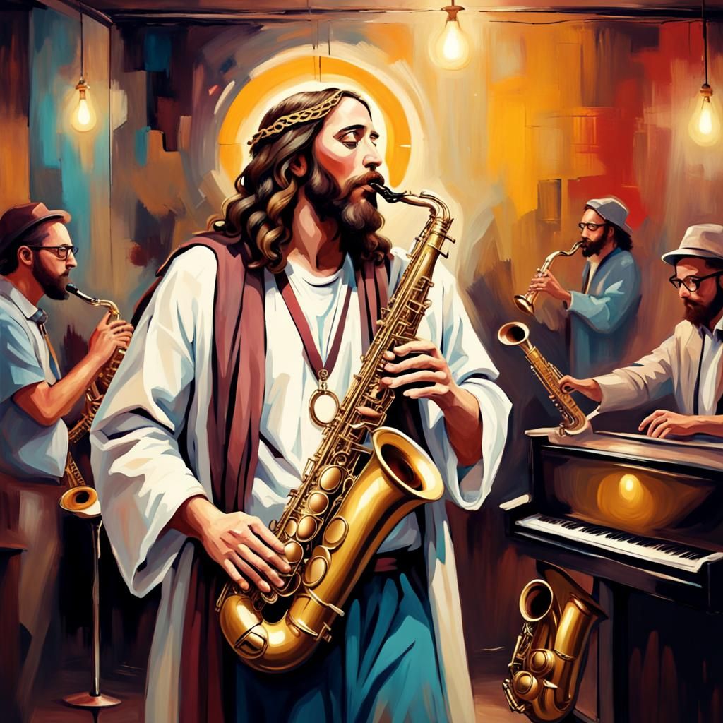 Hipster Jesus Saxophone Jazz Fusion Art
