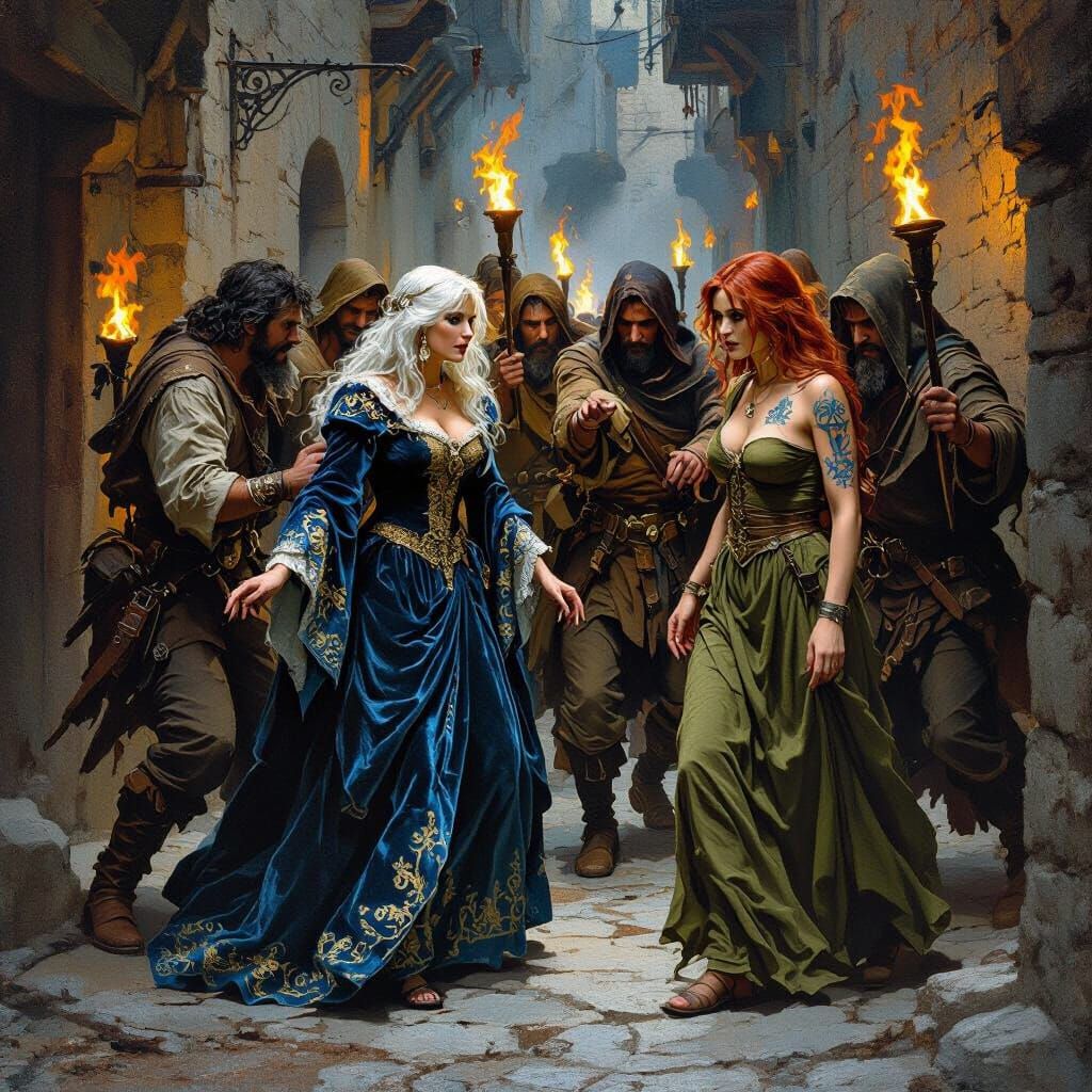 Medieval Alley Robbery: Dramatic Fantasy Art