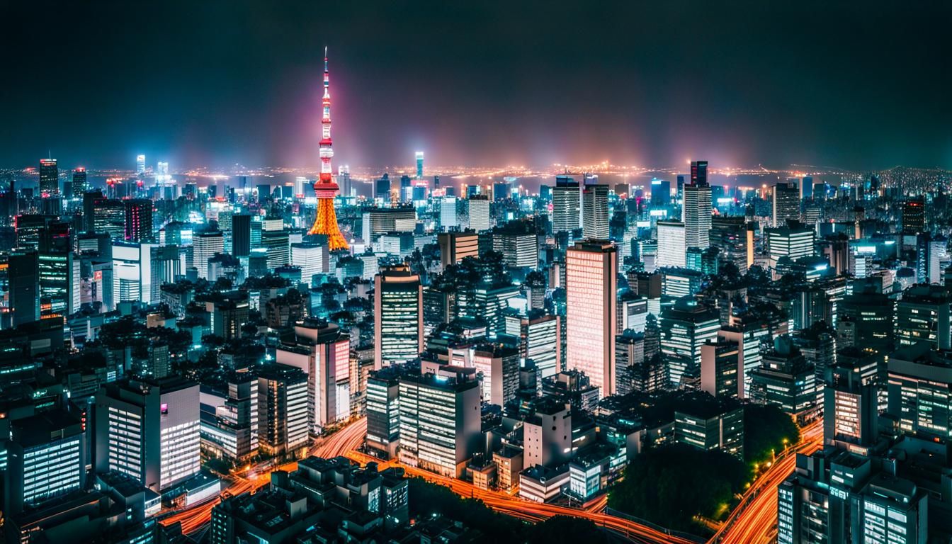 Tokyo Skyline at Night in Cyberpunk Style