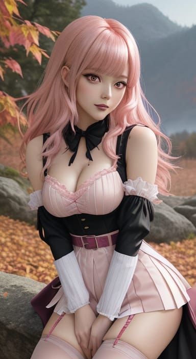 Anime-Inspired Autumn Goddess with Pink Hair and Mismatched ...