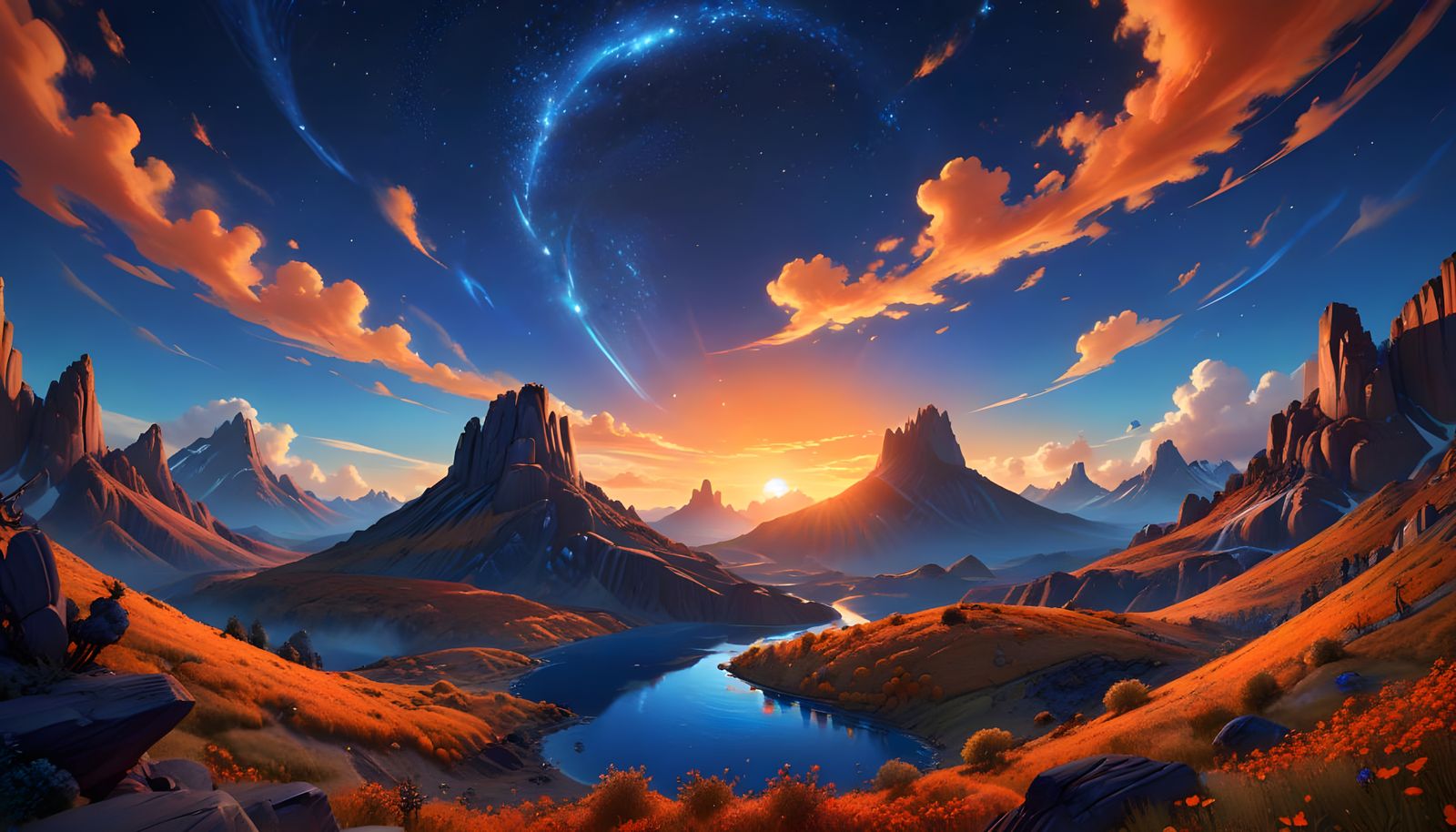 Vibrant Orange and Blue Cinematic Vista