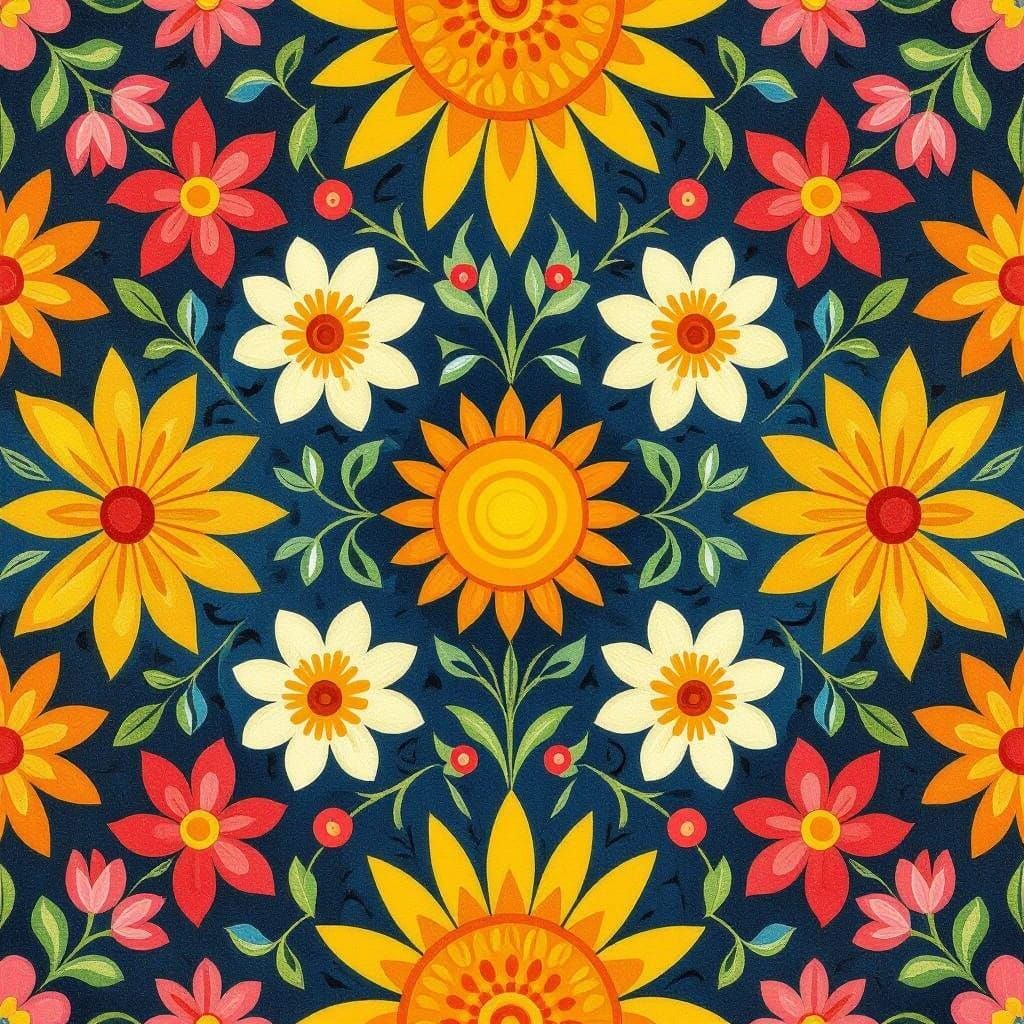 Vibrant Sunny Pattern Gouache Painting