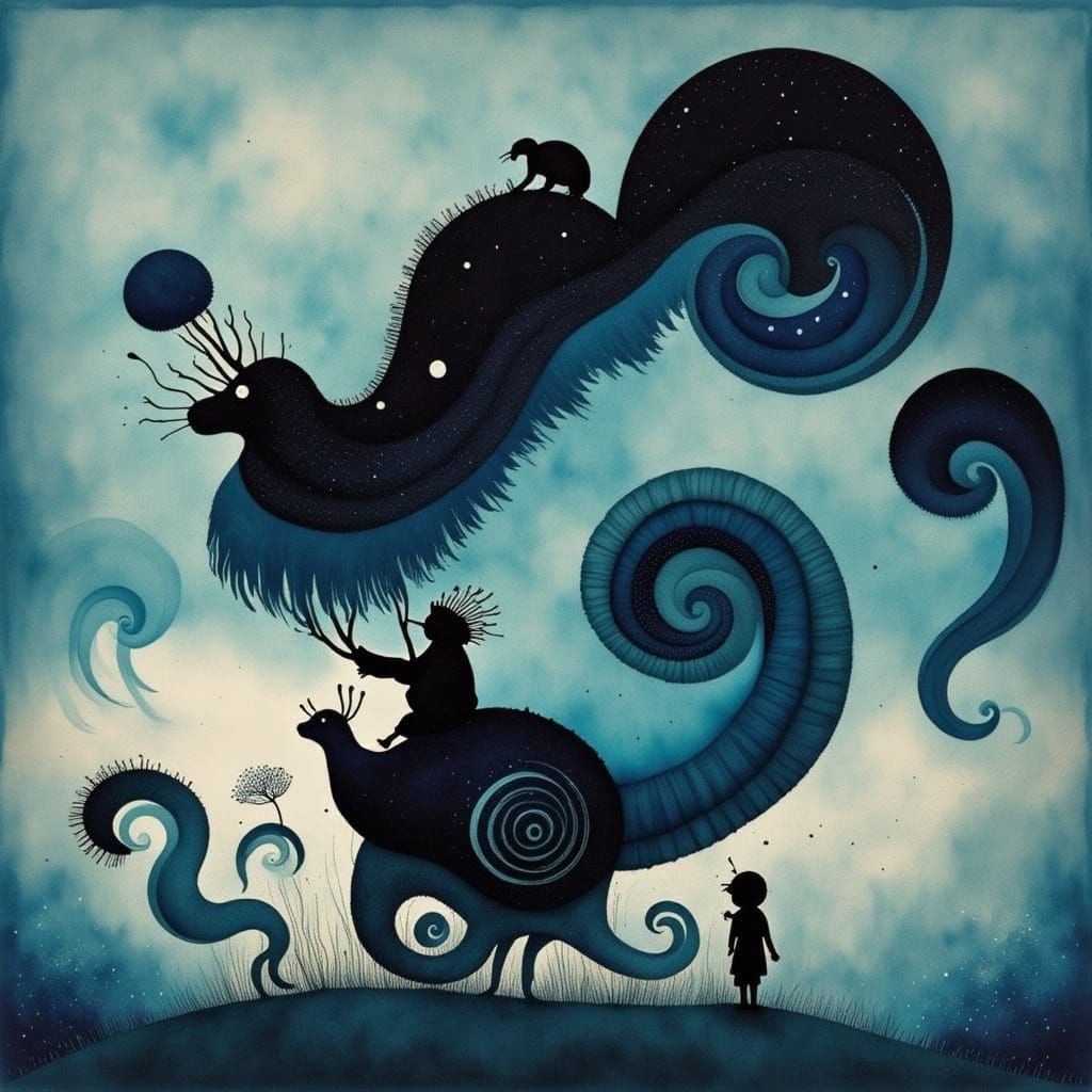 Abstract Water Blot and Cicada Song Art