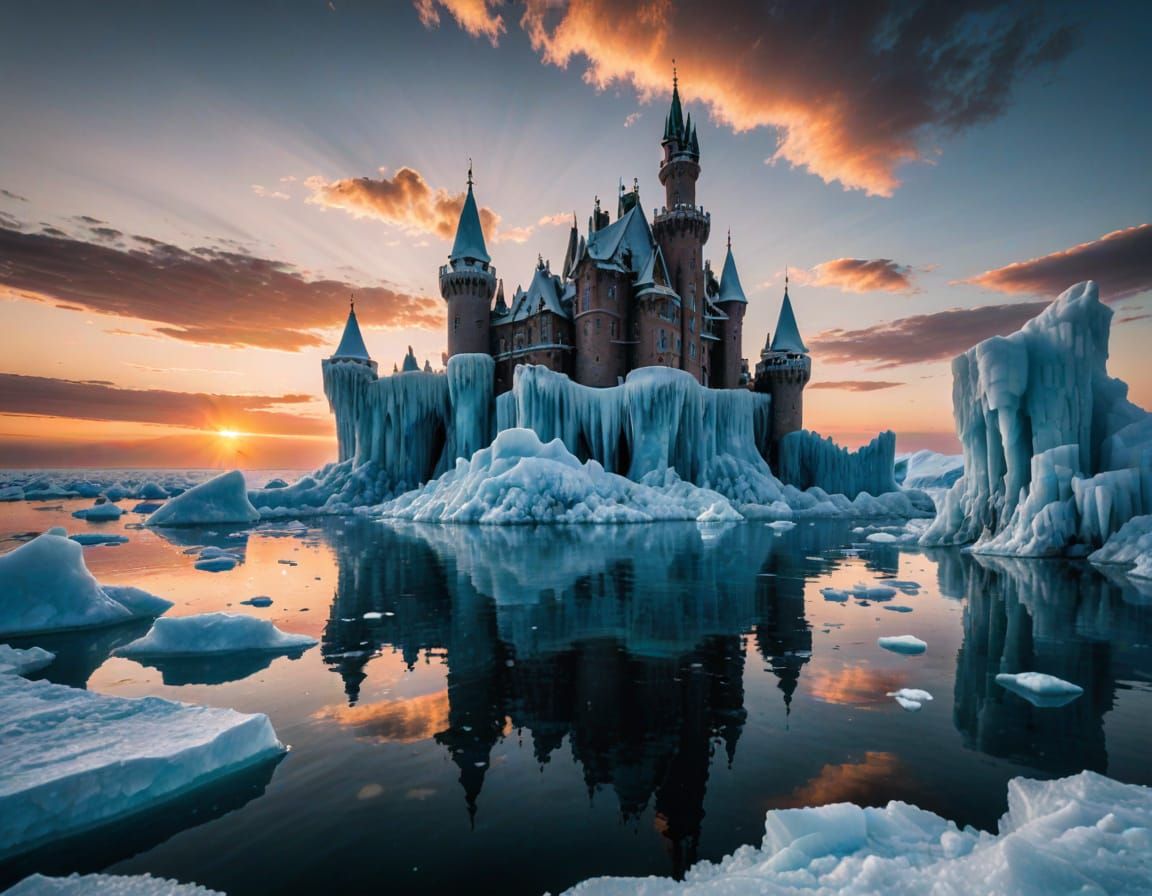 Majestic Ice Castle on Oceanic Horizon