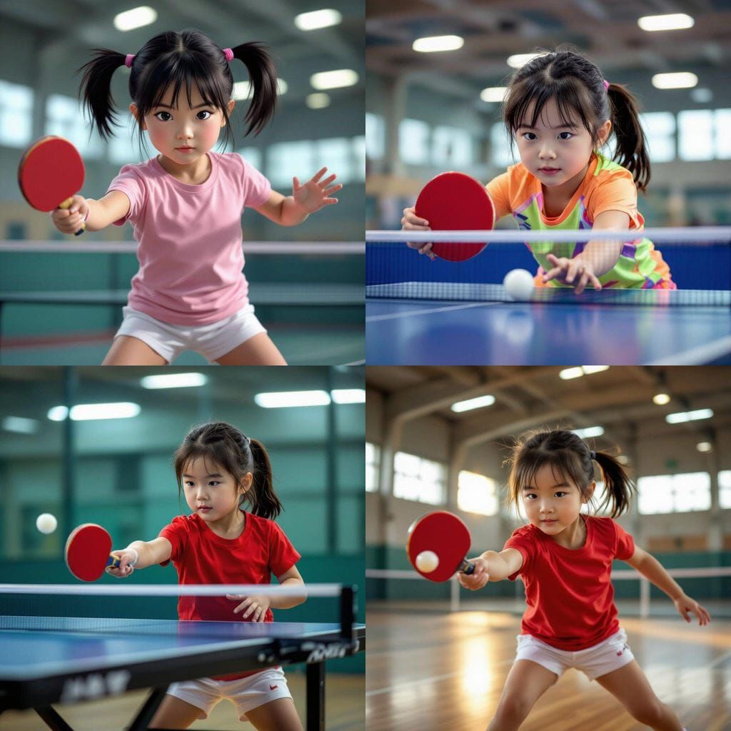 Cute Chinese Girl Practicing Table Tennis