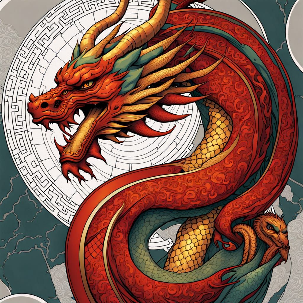 Futuristic Chinese Dragon Flag in Sci-Fi Style
