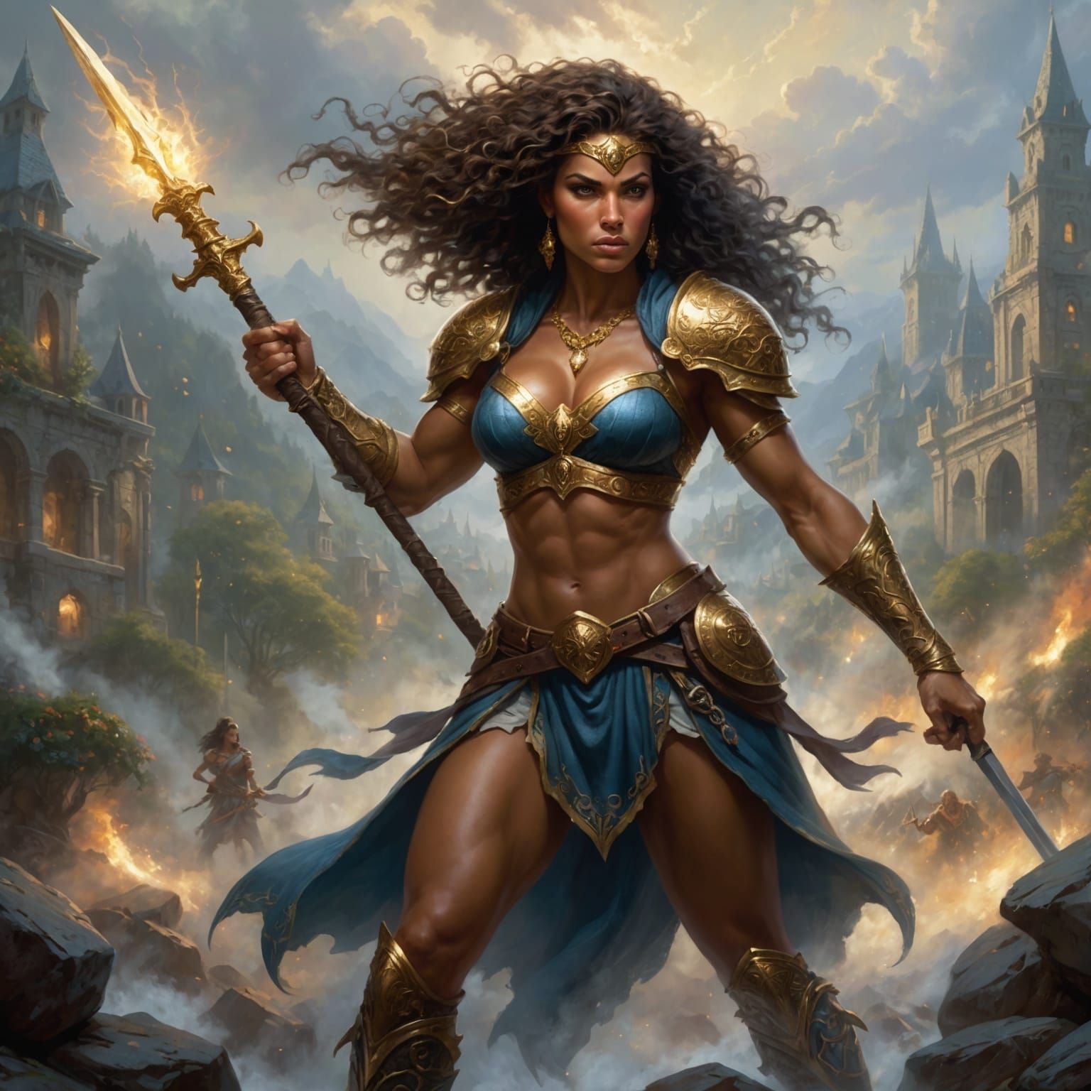 Ethereal Fantasy Warrior with Fighting Staff