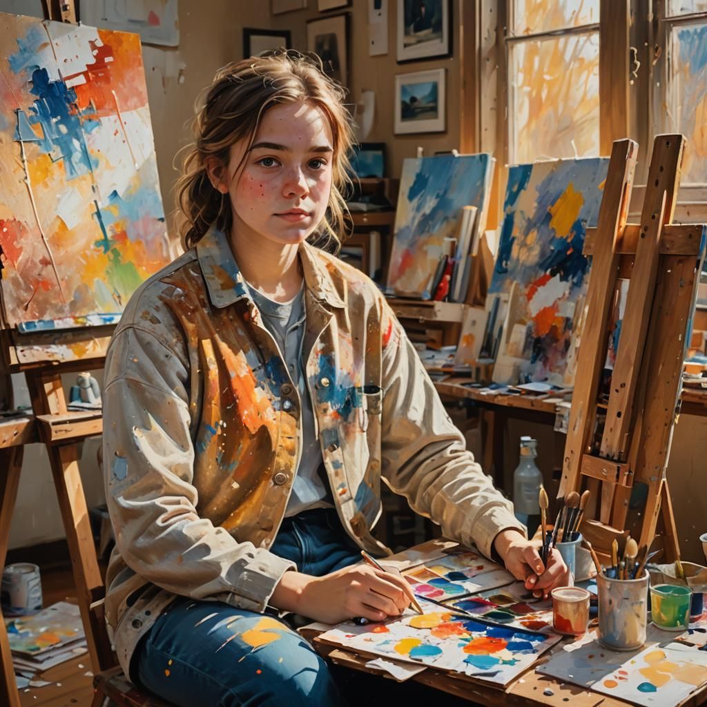 Impressionist Portrait of an Artist in Studio