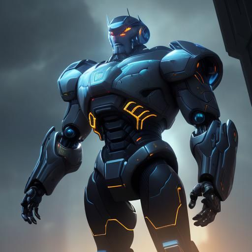 Cybernetic Man Bot in Futuristic Cityscape