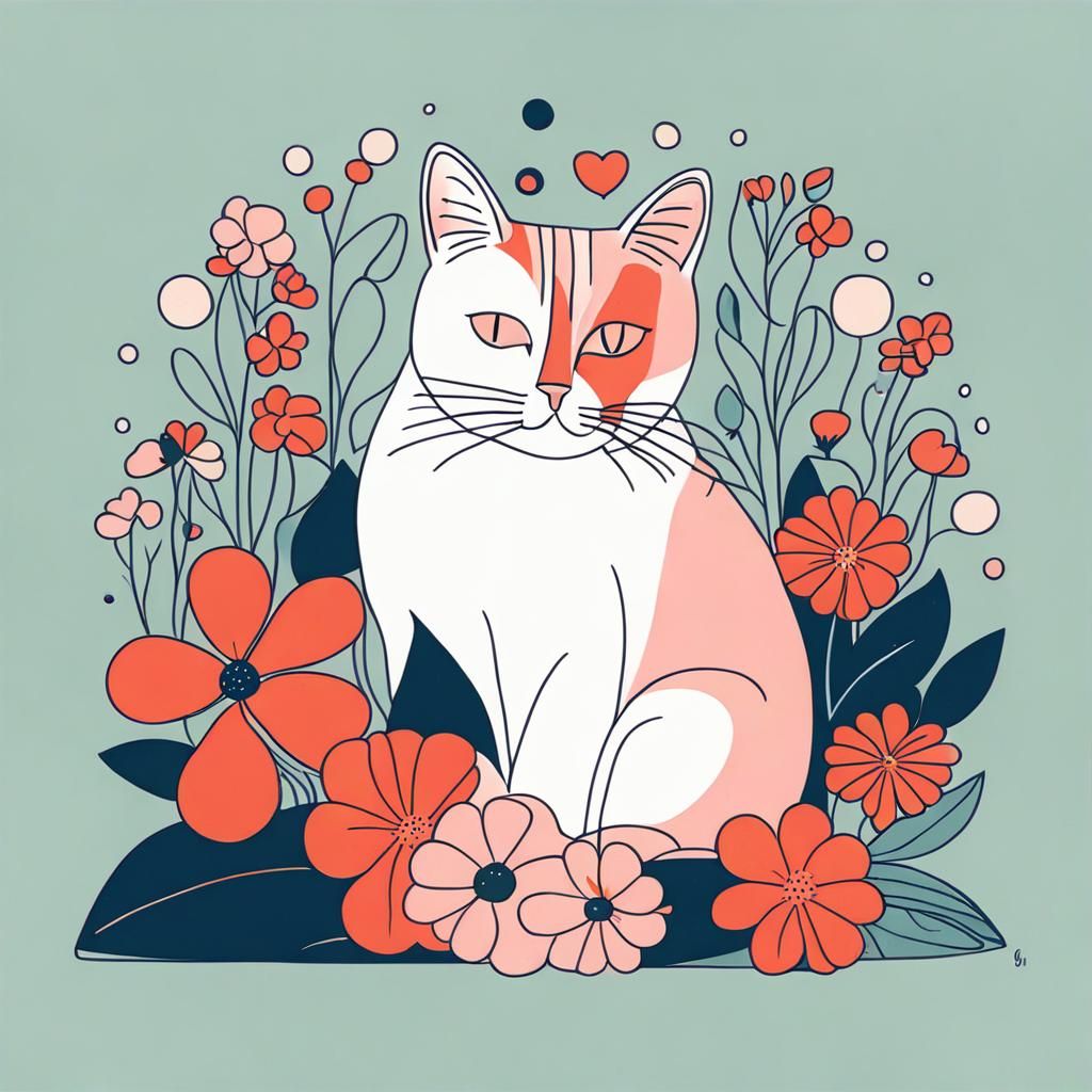 Cat on Pillow with Flowers: Supergraphics Style