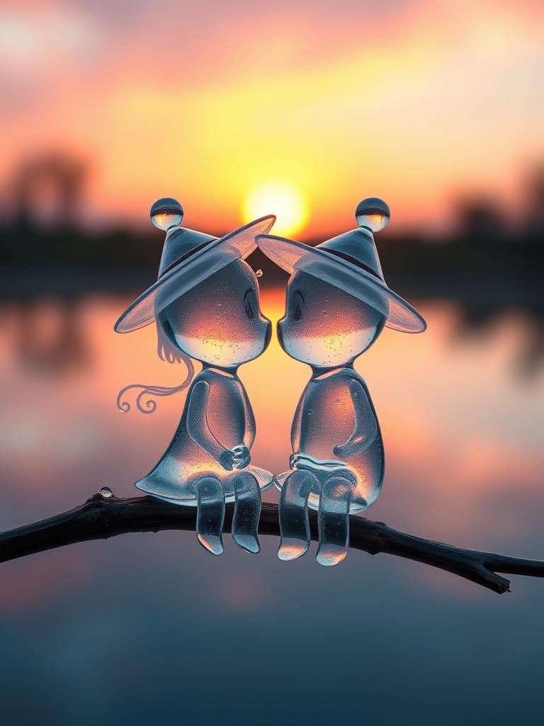 Water Droplet Chibi Characters at Sunset