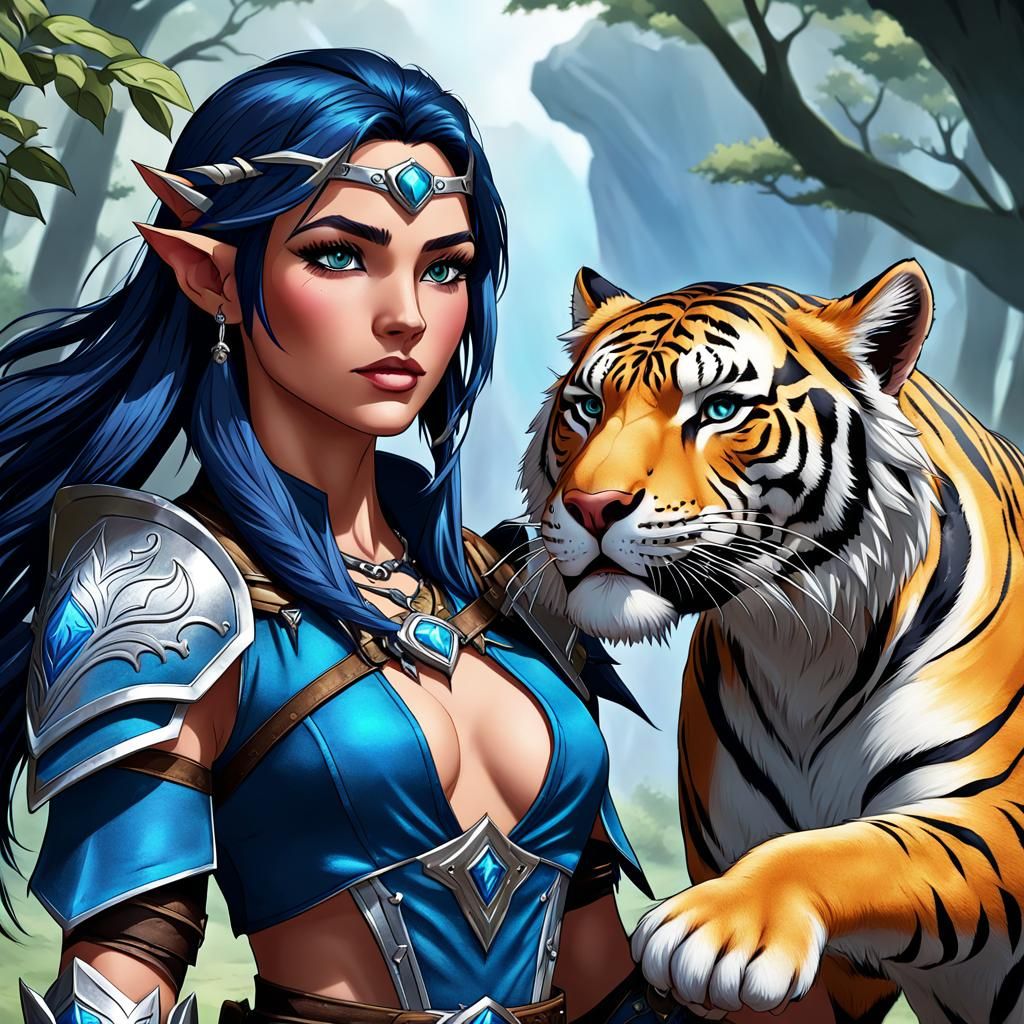 Elven Ranger with Saber-Toothed Tiger