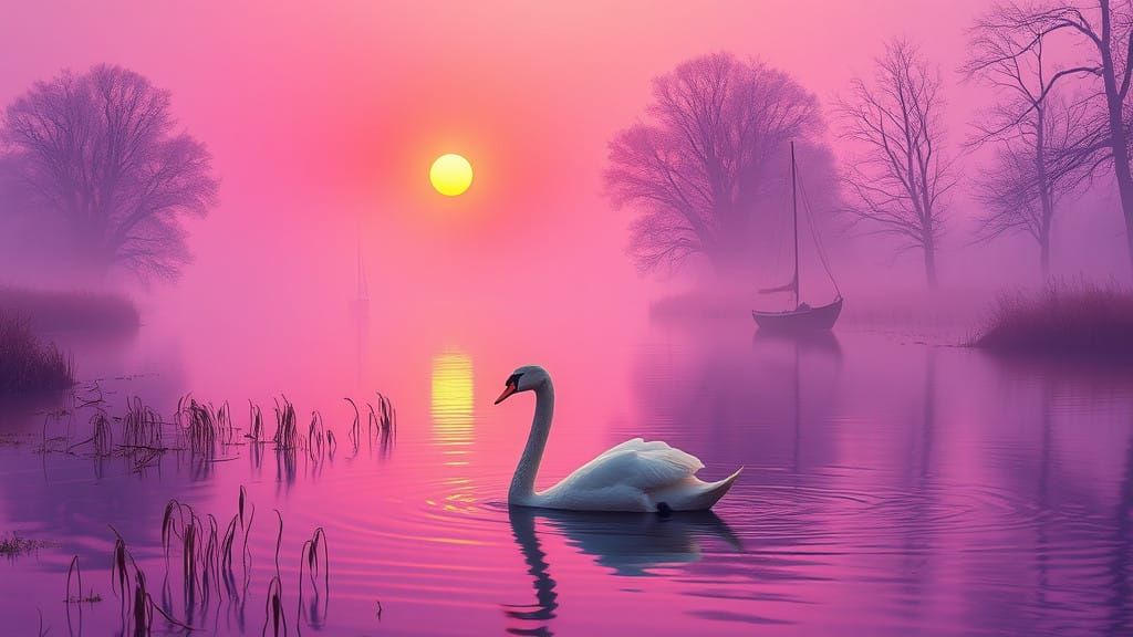 Breathtaking Digital Art of Sunset River Scene in Soft Golde...