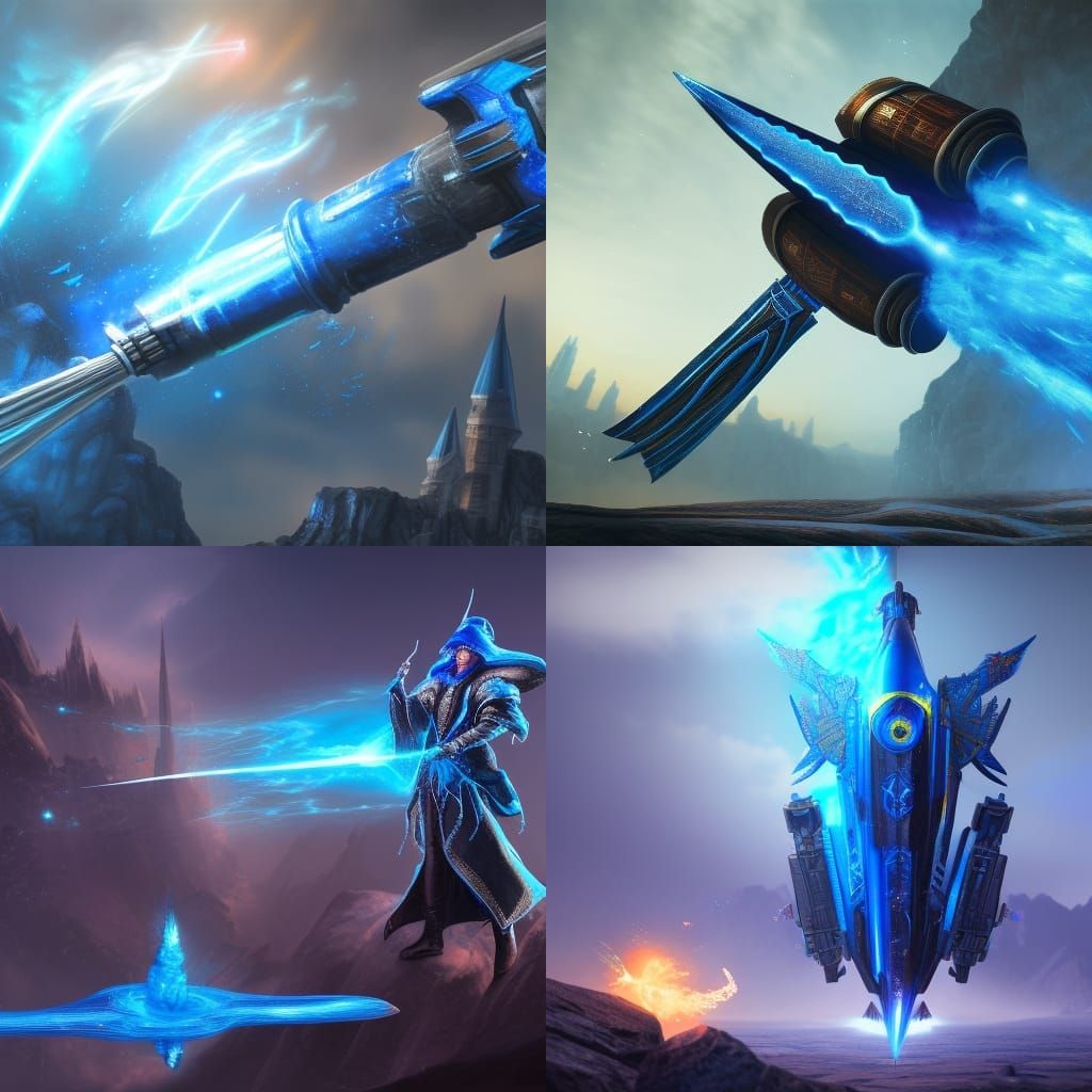 blue magic missile, wizard casting blue magic missile