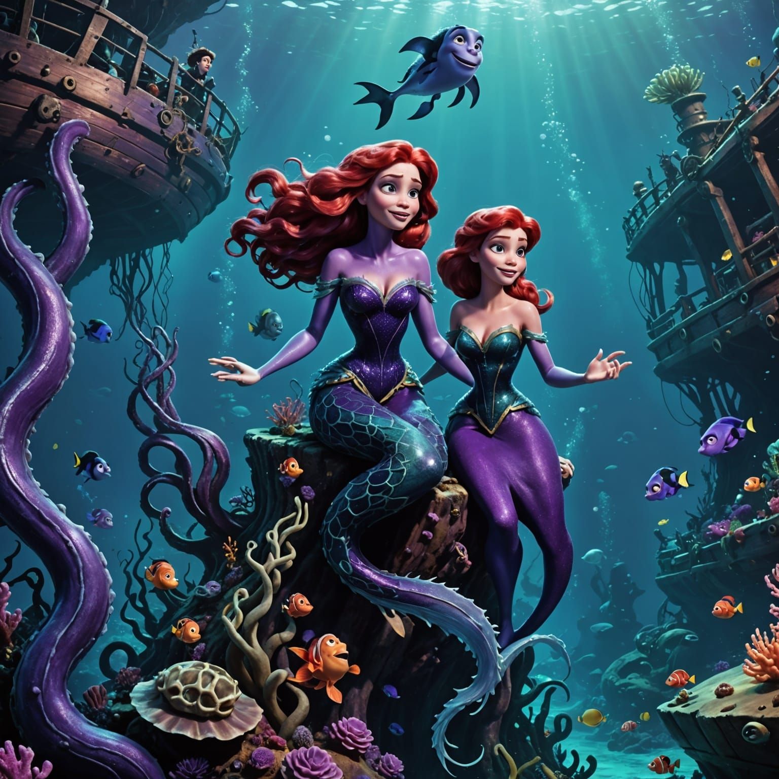 Ursula and Ariel on Haunted Shipwreck