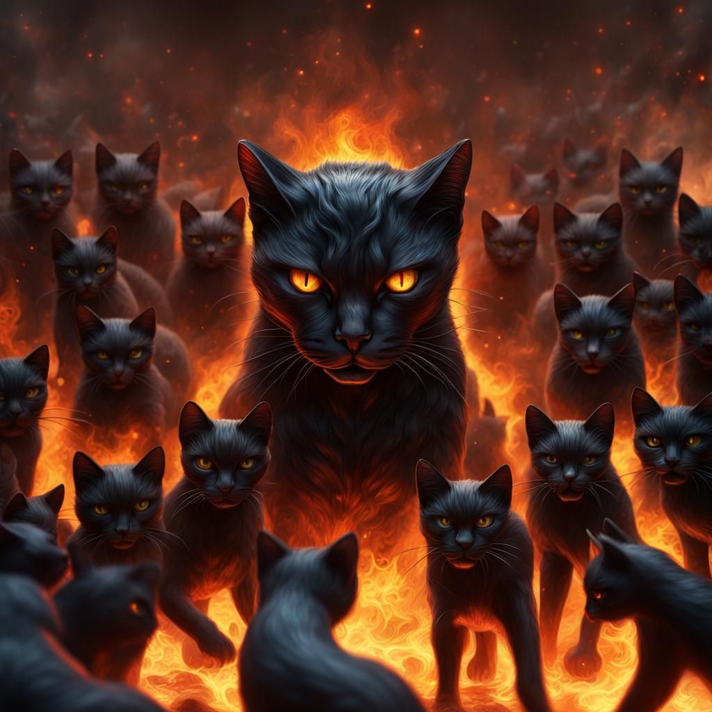 Fearsome Obsidian Cat Statue Dominates Black Cat Horde