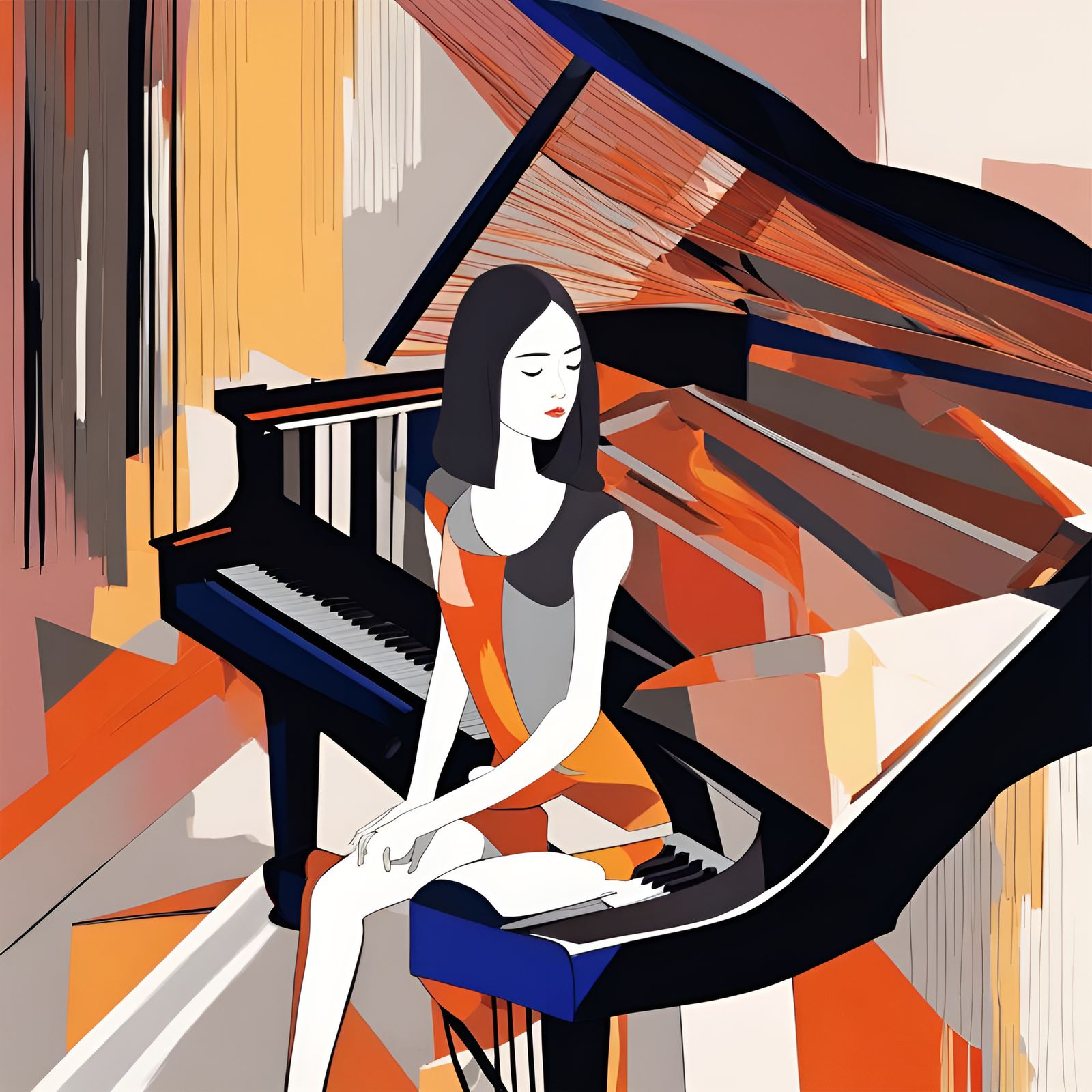 Abstract Girl at Grand Piano in Detail
