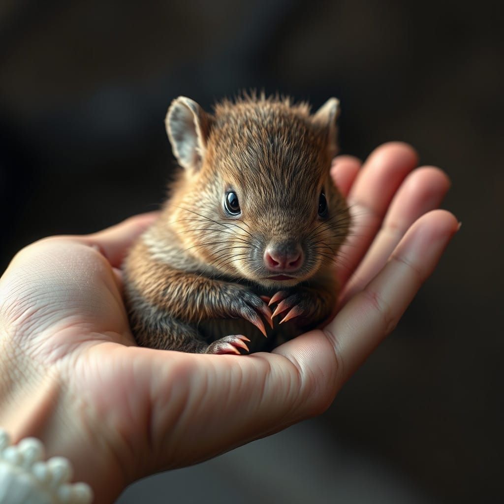Delicate Hand Cradles Tiny Capybara in Whimsical Fantasy Sce...