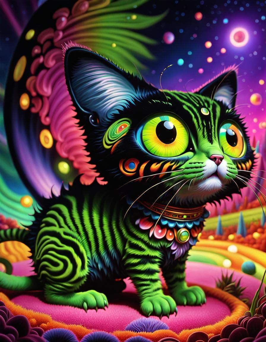 Psychedelic Alien Cat in Tanaami Style