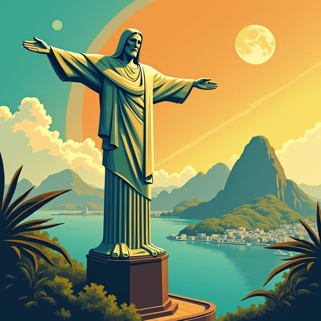 Christ the Redeemer Tennis Icon in Art Deco Style
